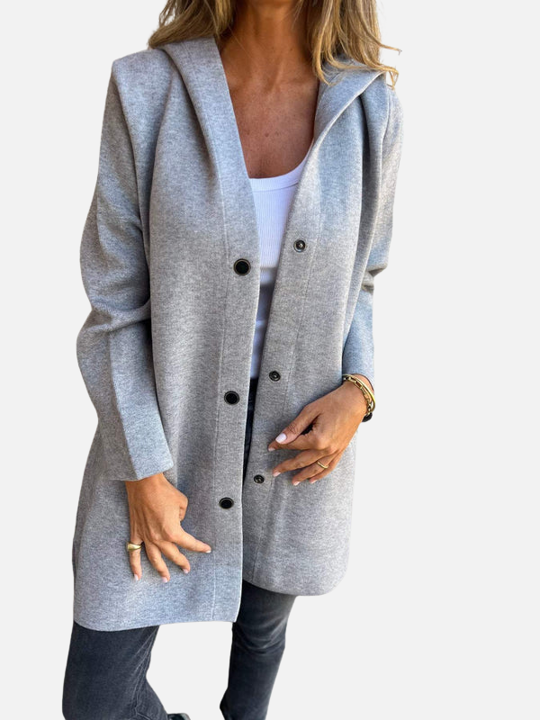 Eva | Gebreid Vest met Capuchon en Knopen