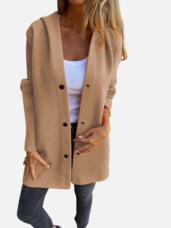 Eva | Gebreid Vest met Capuchon en Knopen