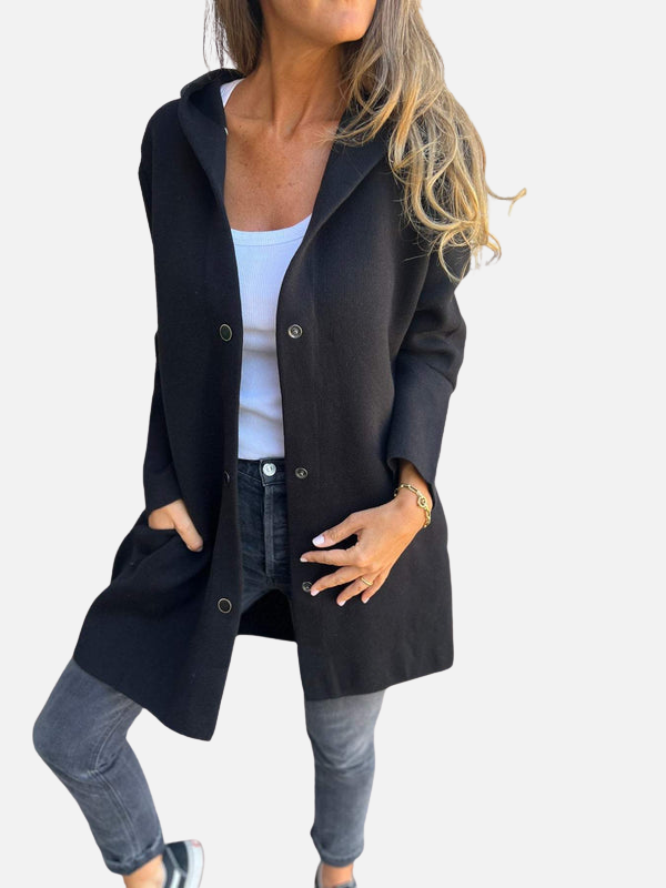 Eva | Gebreid Vest met Capuchon en Knopen