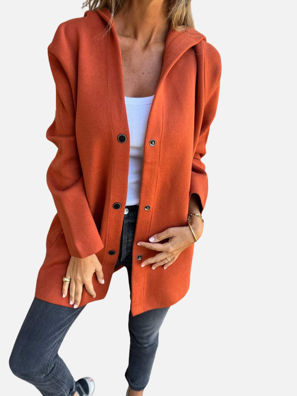 Eva | Gebreid Vest met Capuchon en Knopen