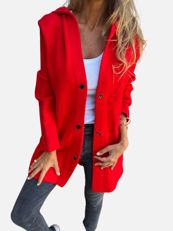 Eva | Gebreid Vest met Capuchon en Knopen