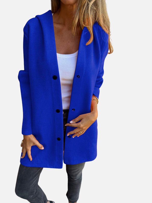 Eva | Gebreid Vest met Capuchon en Knopen