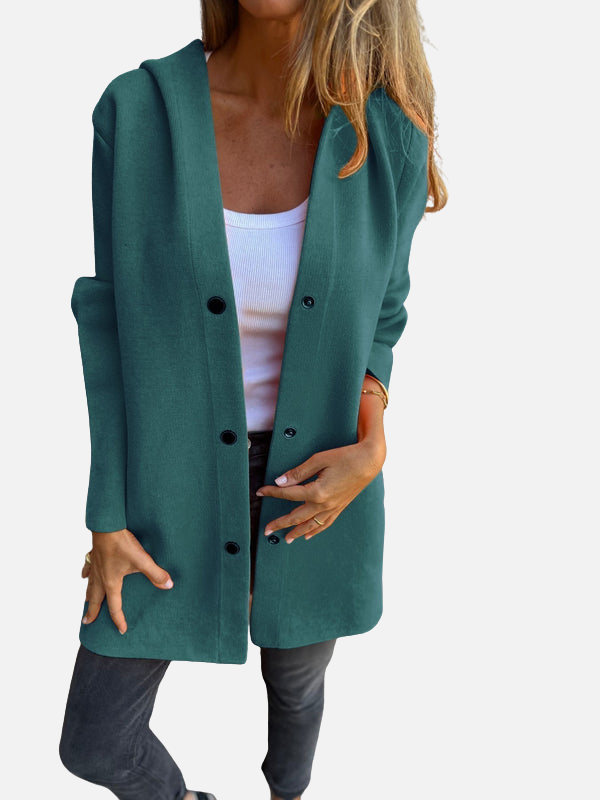 Eva | Gebreid Vest met Capuchon en Knopen