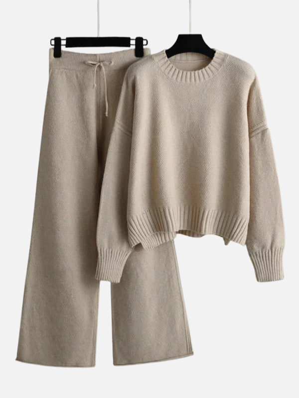 Eva | Gebreide Set met Trui en Wijde Broek