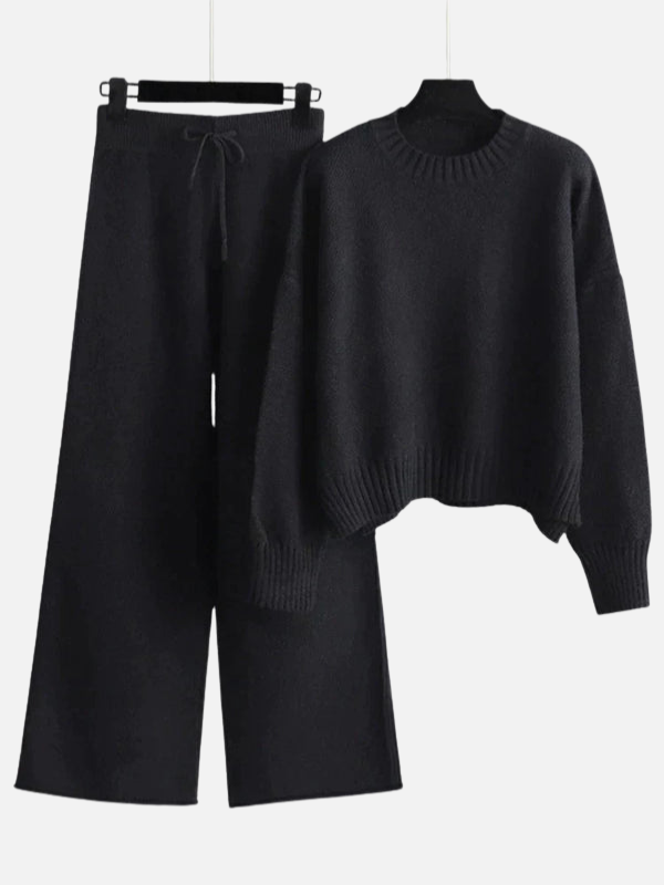 Eva | Gebreide Set met Trui en Wijde Broek