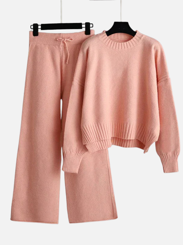 Eva | Gebreide Set met Trui en Wijde Broek