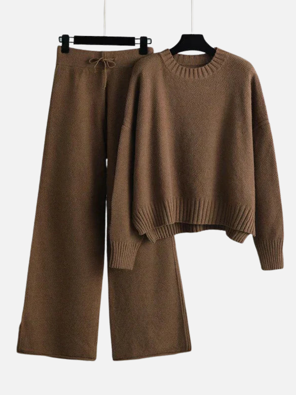 Eva | Gebreide Set met Trui en Wijde Broek