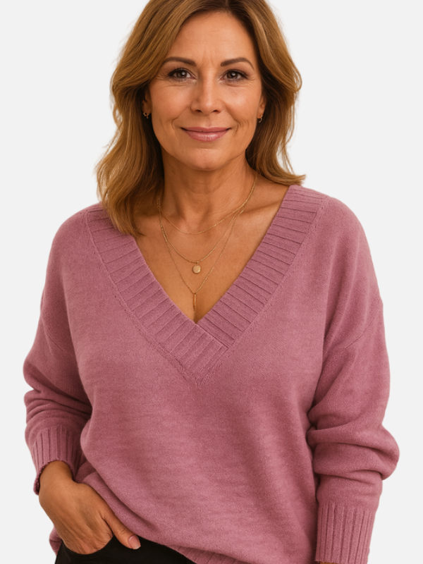 Sara | Gebreide Trui met Diepe V-Hals