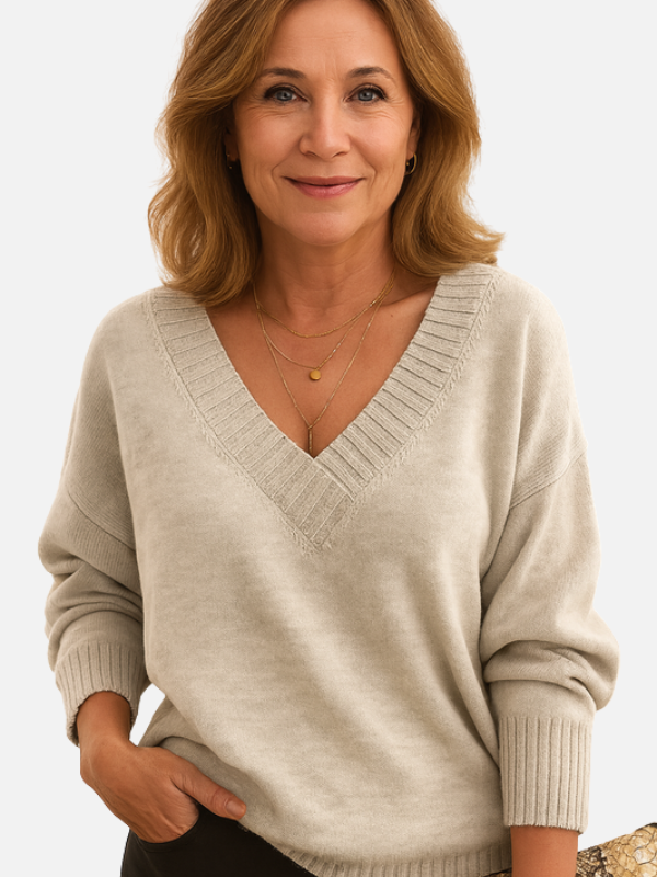 Sara | Gebreide Trui met Diepe V-Hals