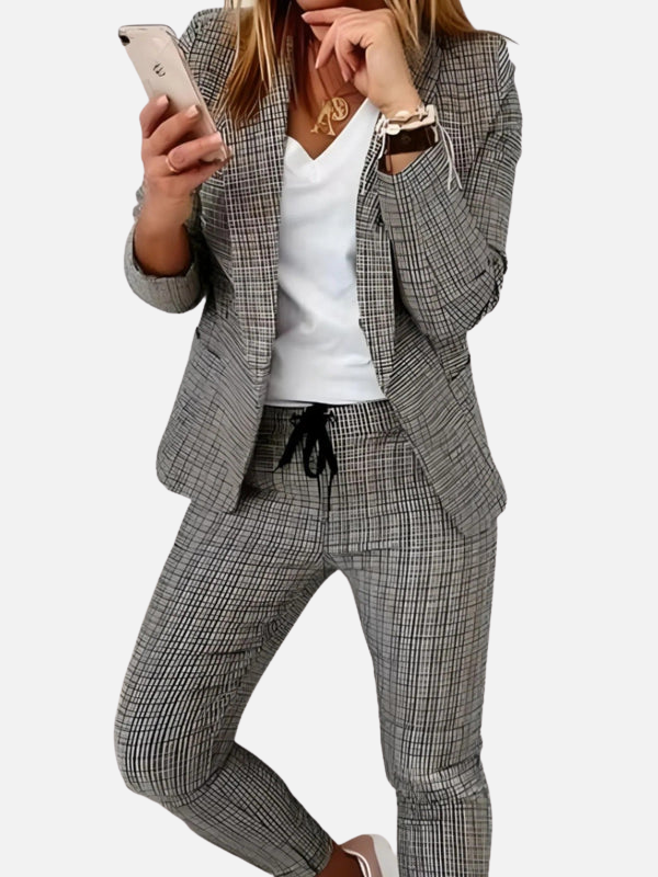 Sophie | Geruit Mantelpak met Blazer en Broek