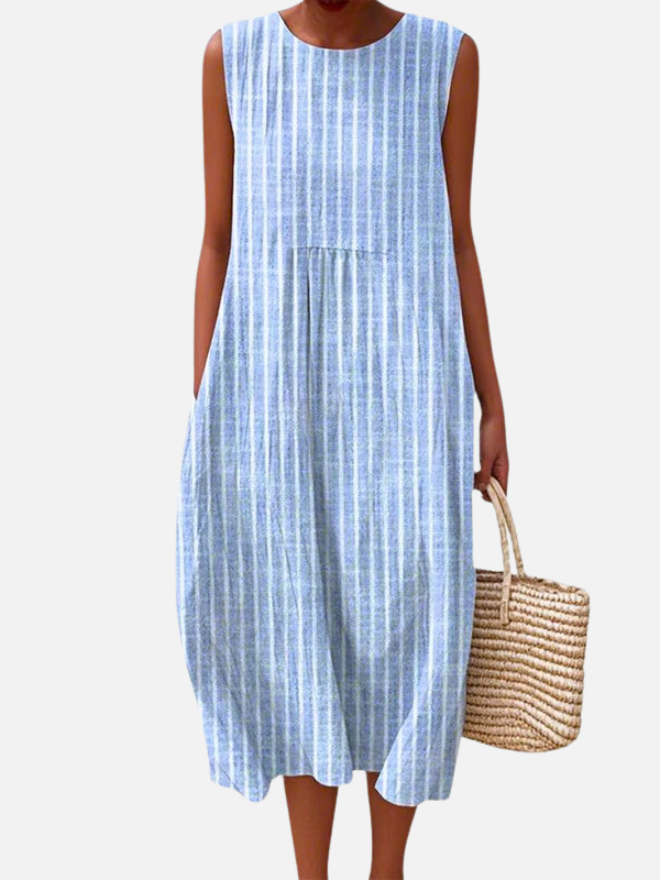 Sara | Geruite Mouwloze Midi-Jurk
