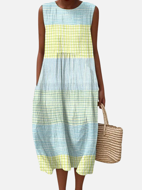 Sara | Geruite Mouwloze Midi-Jurk