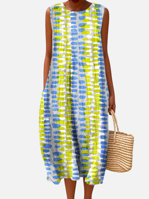 Sara | Geruite Mouwloze Midi-Jurk