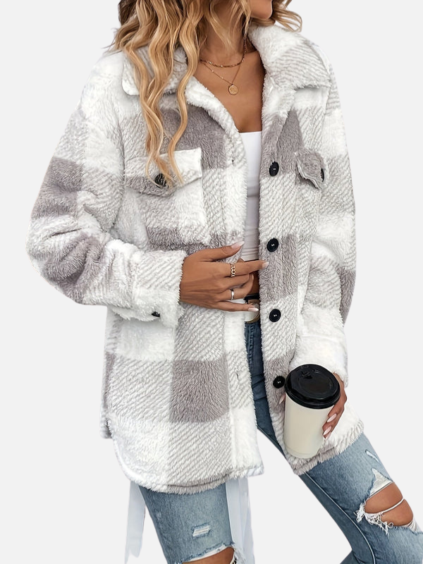 Sara | Geruite Teddy Shacket voor Dames