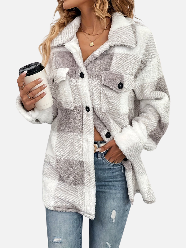 Sara | Geruite Teddy Shacket voor Dames