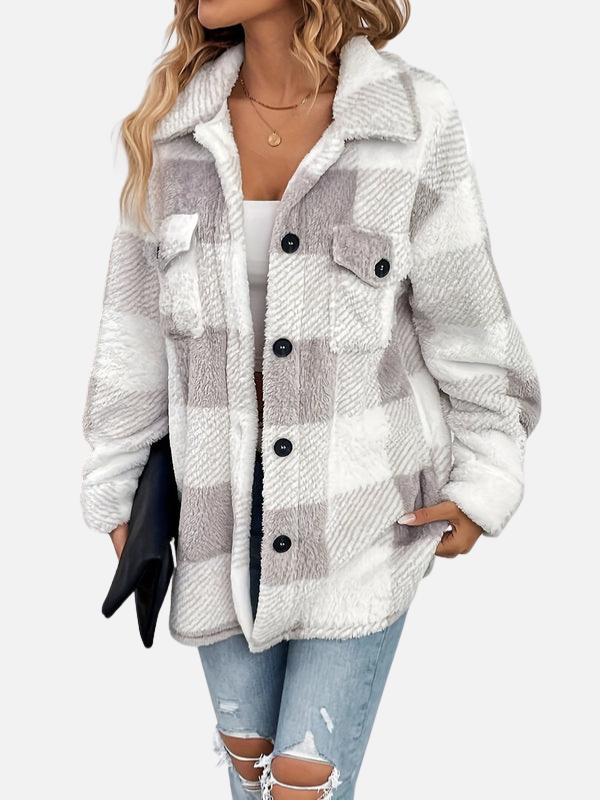 Sara | Geruite Teddy Shacket voor Dames