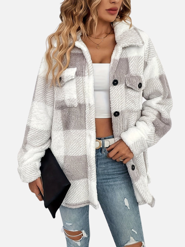 Sara | Geruite Teddy Shacket voor Dames