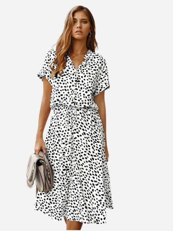 Sara | Gestippelde Midi Blousejurk