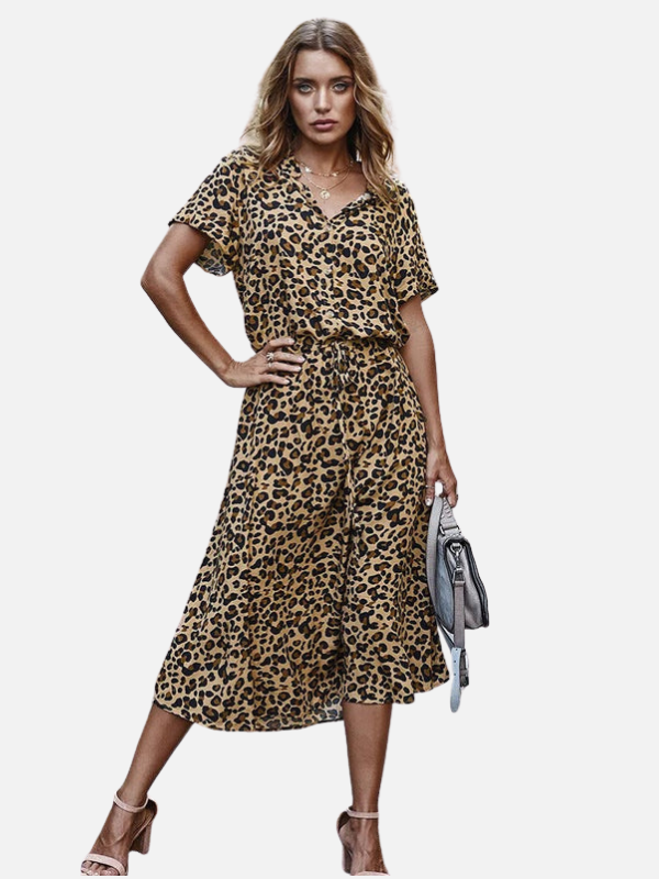 Sara | Gestippelde Midi Blousejurk