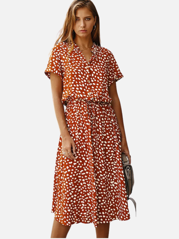 Sara | Gestippelde Midi Blousejurk