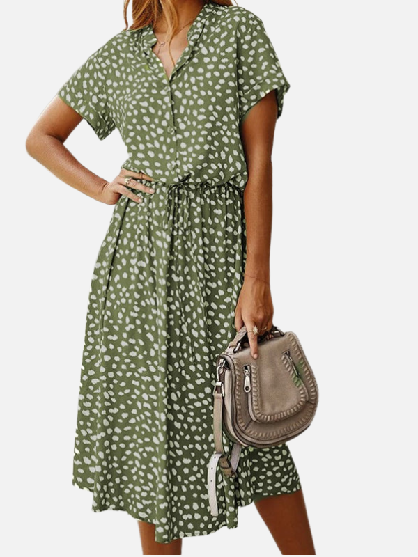 Sara | Gestippelde Midi Blousejurk