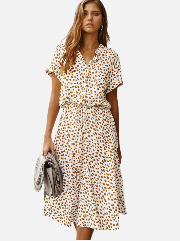 Sara | Gestippelde Midi Blousejurk