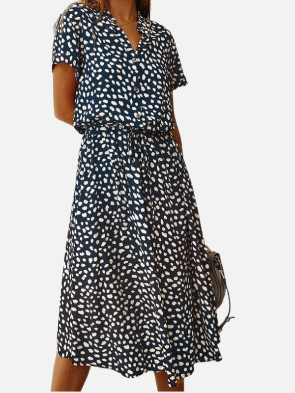 Sara | Gestippelde Midi Blousejurk