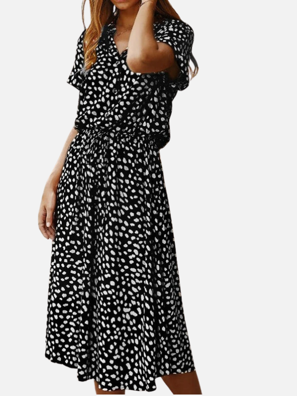 Sara | Gestippelde Midi Blousejurk