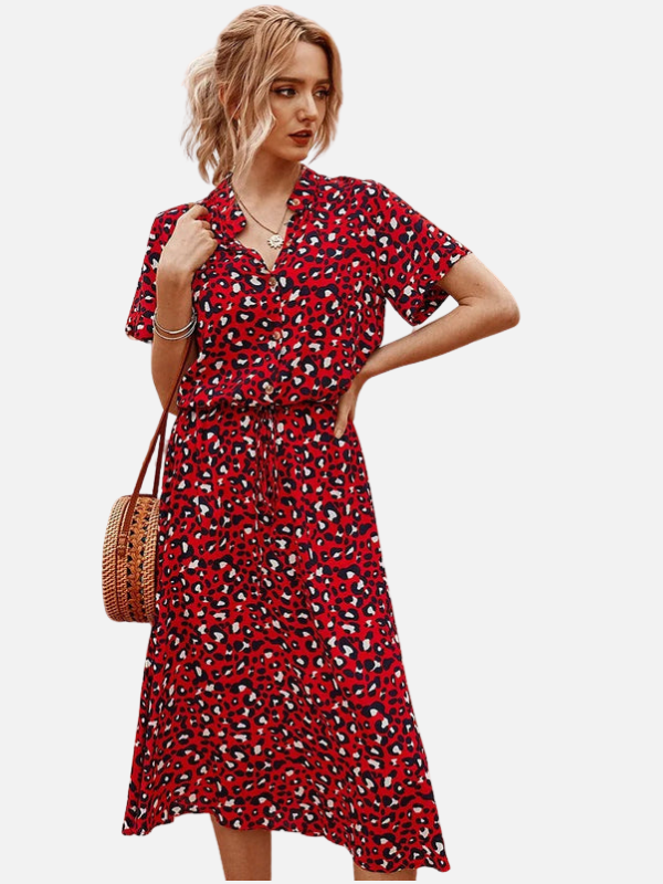Sara | Gestippelde Midi Blousejurk