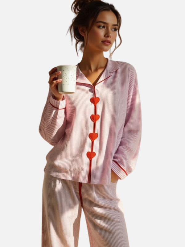 Sanne | Gestreepte Pyjama Set met Hartjes