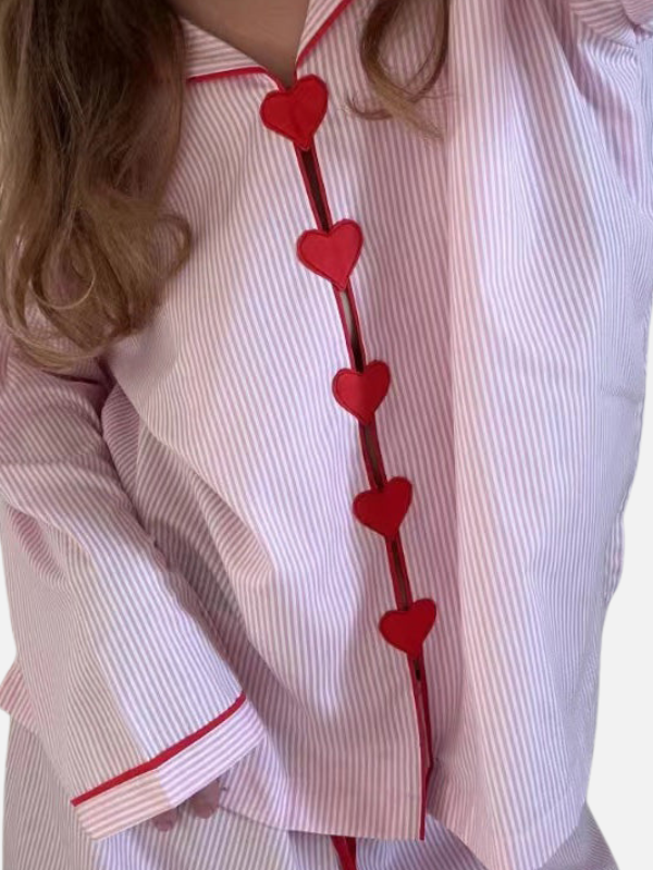 Sanne | Gestreepte Pyjama Set met Hartjes