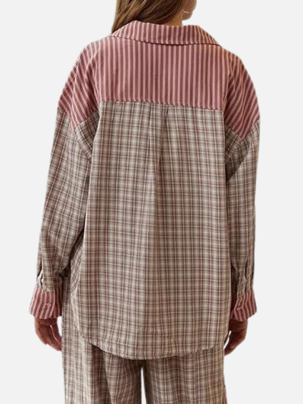 Sanne | Gestreepte Pyjamaset met Geruite Details
