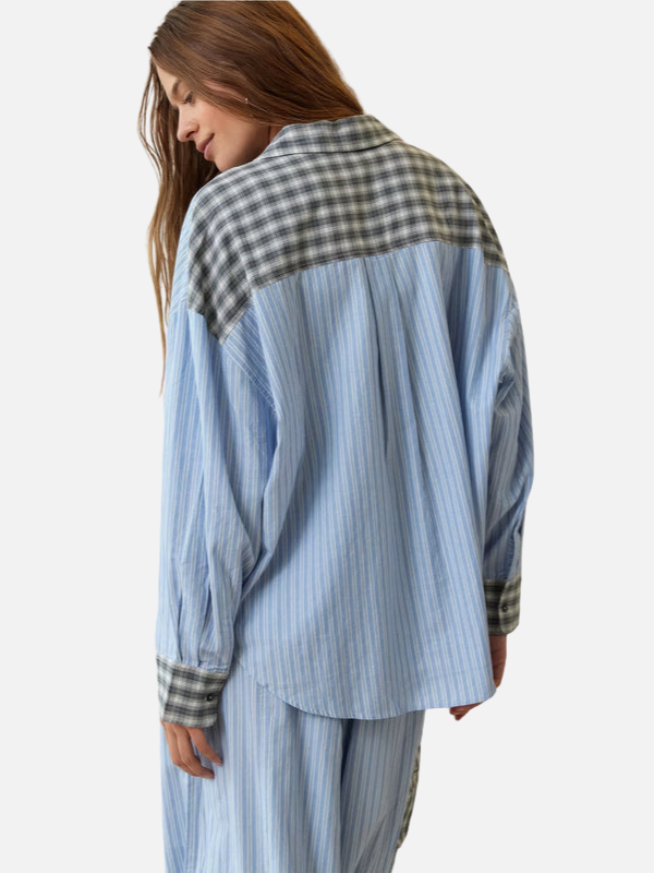 Sanne | Gestreepte Pyjamaset met Geruite Details