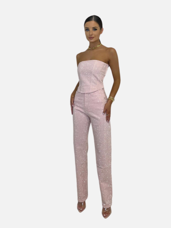Eva | Glitter Denim Set met Strapless Top