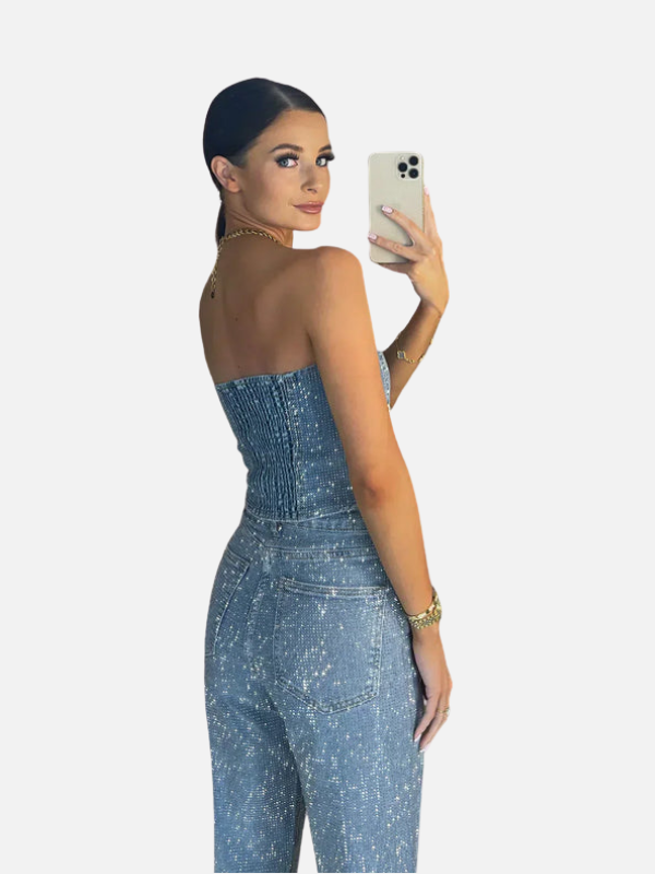 Eva | Glitter Denim Set met Strapless Top
