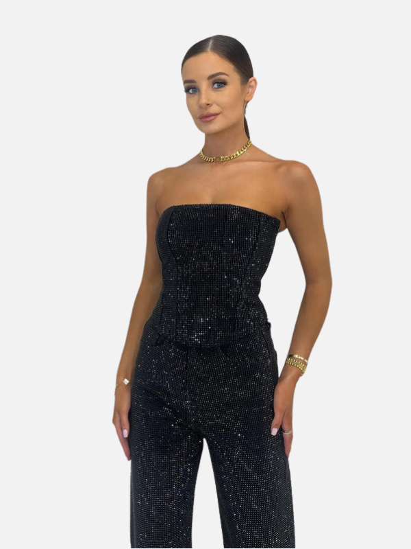 Eva | Glitter Denim Set met Strapless Top
