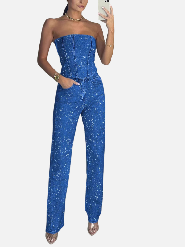 Eva | Glitter Denim Set met Strapless Top