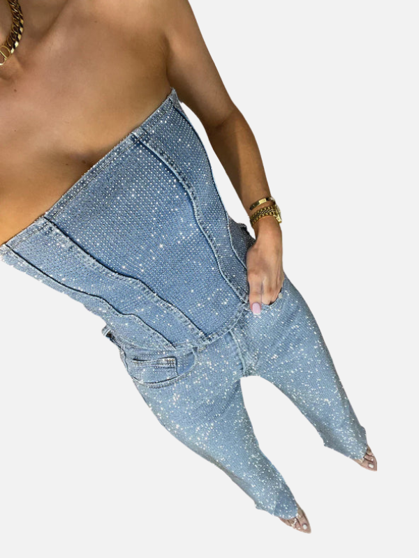 Eva | Glitter Denim Set met Strapless Top