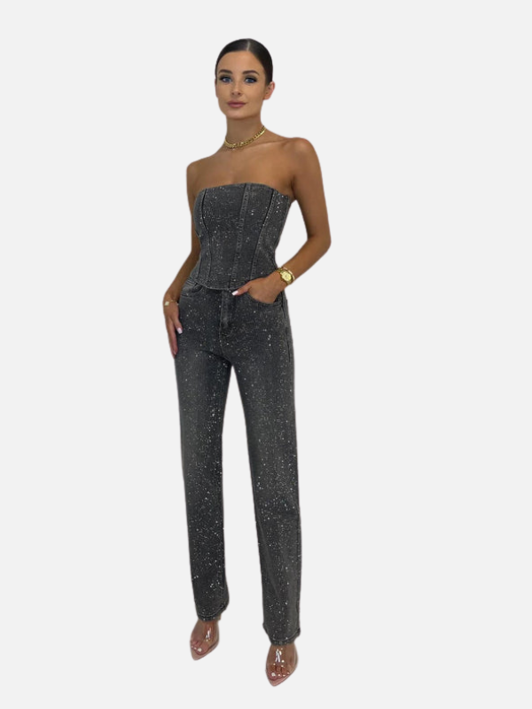 Eva | Glitter Denim Set met Strapless Top