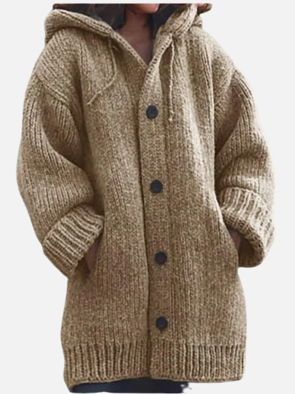 Fleur | Grofgebreid Lang Vest met Capuchon