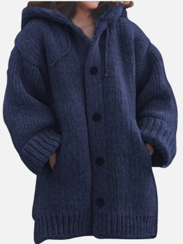 Fleur | Grofgebreid Lang Vest met Capuchon