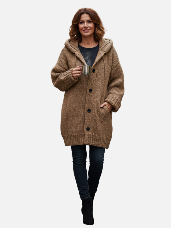 Fleur | Grofgebreid Lang Vest met Capuchon
