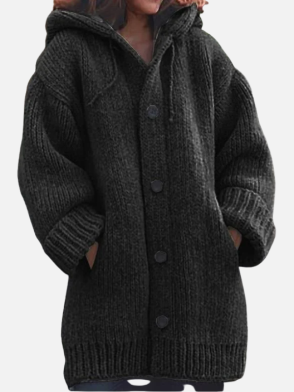 Fleur | Grofgebreid Lang Vest met Capuchon