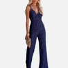 V-hals Kant Wijde Pijpen Jumpsuit Voor Dames