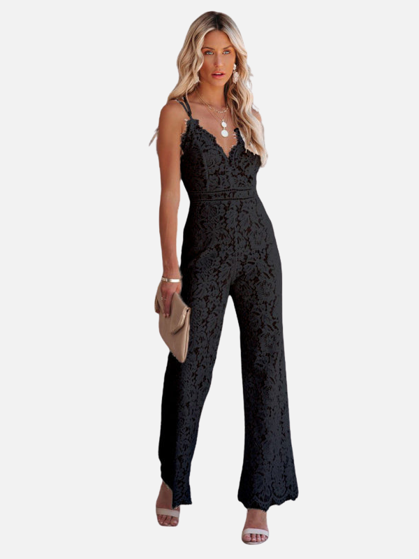 V-hals Kant Wijde Pijpen Jumpsuit Voor Dames