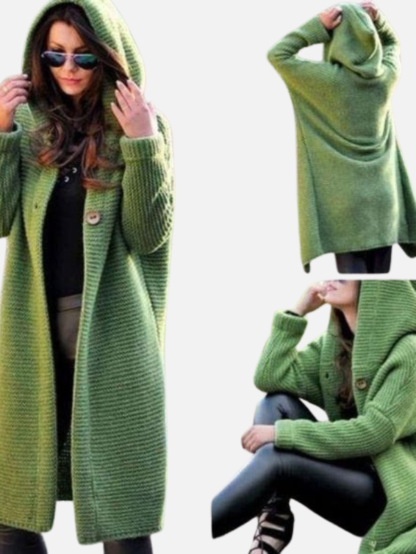 Sara | Lang Grofgebreid Vest met Capuchon