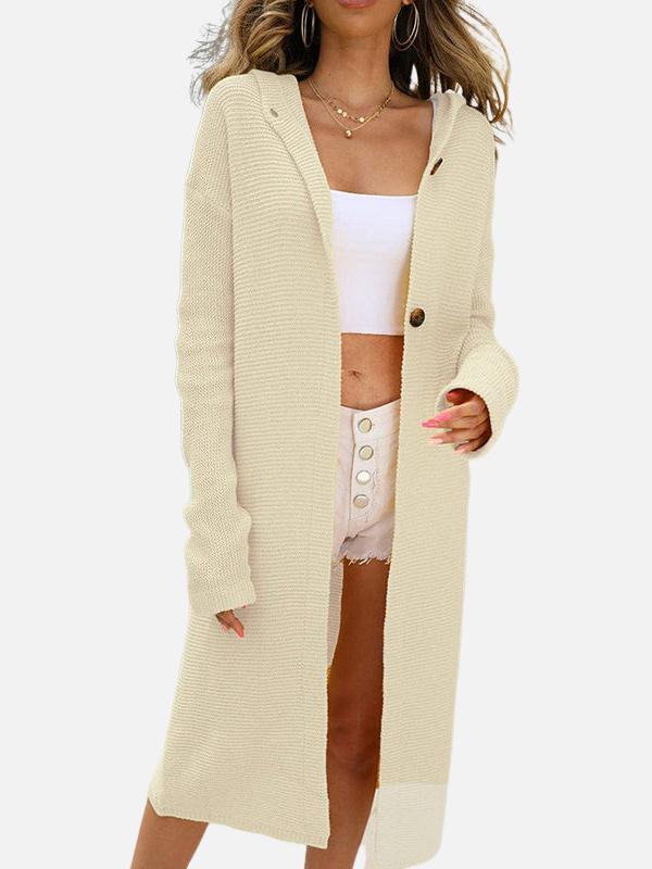 Sara | Lang Grofgebreid Vest met Capuchon