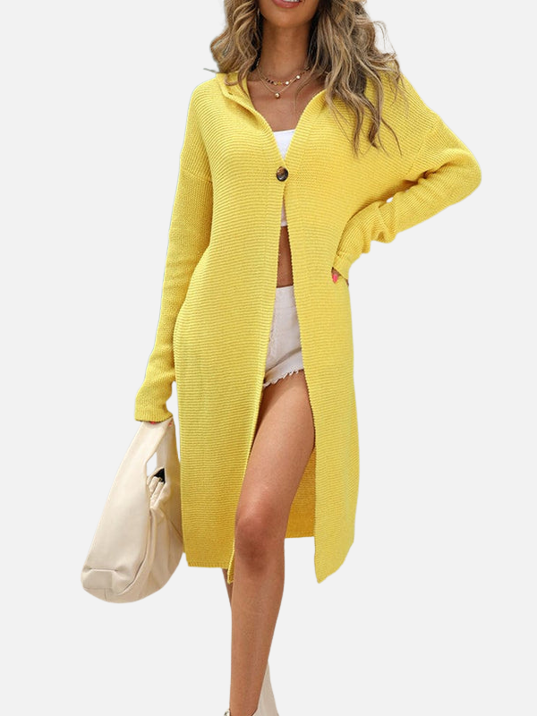 Sara | Lang Grofgebreid Vest met Capuchon