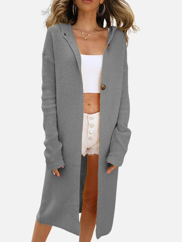Sara | Lang Grofgebreid Vest met Capuchon