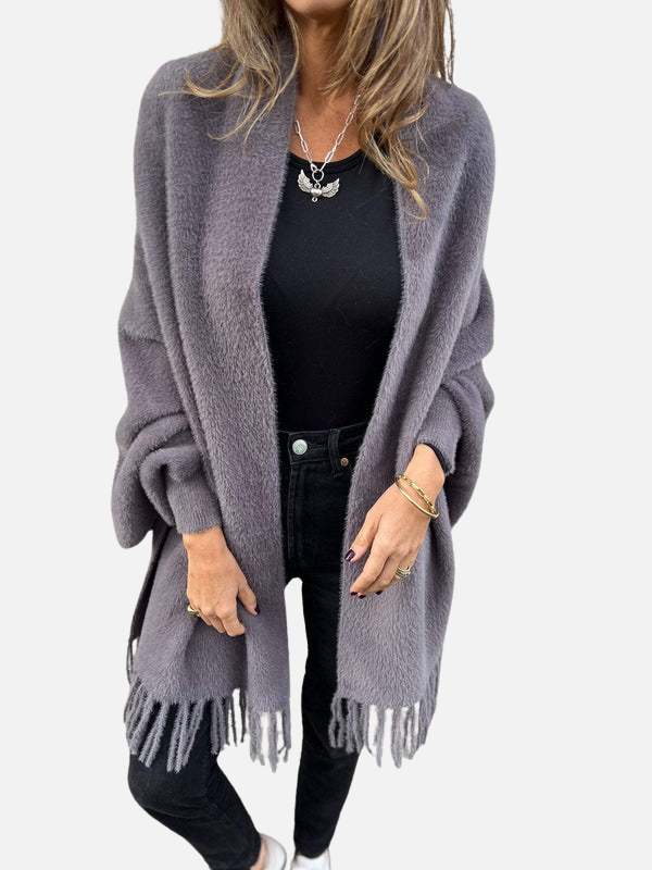 Lotte | Lang Pluche Gebreid Vest met Franjes